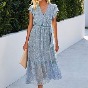 Summer Bohemian Floral V Neck Midi Dress